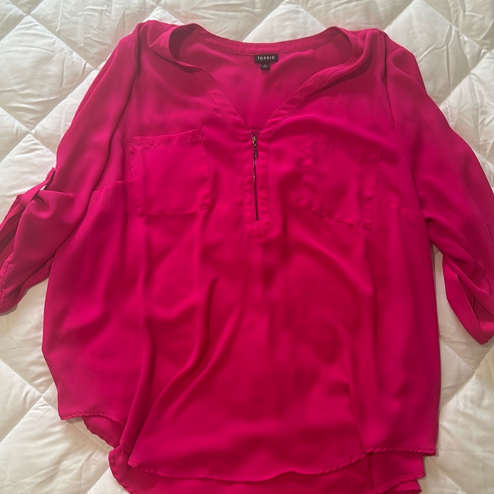 Hot pink zipper front top